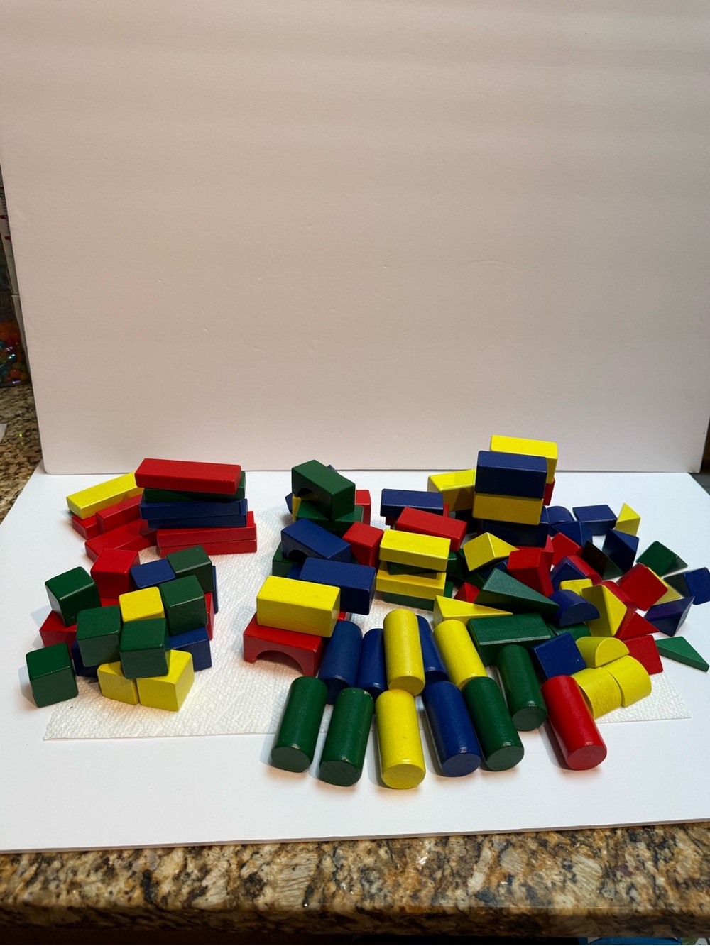 Set of over 100 Multi-Color Wooden Building Blocks